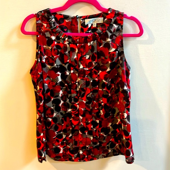 Kasper Tops - Kasper Sleeveless Top Pleated Neckline/Front Multicolored Size PM Red/Black/Whit